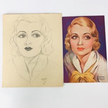 Vintage 1930&#39;s Constance Bennett Sketch Drawing Art Signed RAF 8&quot; x 10&quot; - £15.13 GBP