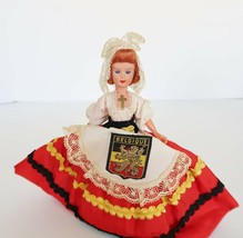Cute vintage hard plastic Belgium doll sleepy eyed red hair red dress - £11.95 GBP