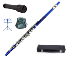 Blue Flute 16 Hole, Key of C w/Case+Music Sheet Bag+2 Stand+Accessories - $139.99