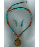 Carnelian Rose and Turquoise Necklace Earring Set - $70.00