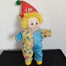 Vintage Clown 50&#39;s 60&#39;s Stuffed Toy Soft Body Blinking Eyes Hair Hat Outfit 9&quot; - £57.23 GBP