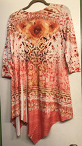 NWT One World Wm. XS Abstract Embellished Coral Org Roses Asym Sweater Tunic Top - £23.48 GBP