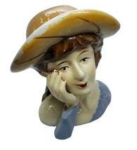 Vintage Porcelain Lady Head Figurine with Hat Hand On Face shabby cottag... - $19.79