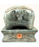 Vintage Asian Light Green Ceramic Rounded Elephant and Stand Sculpture   - $395.01