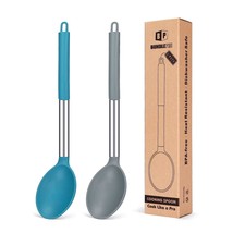 Pack Of 2 Large Silicone Cooking Spoon Non Stick Solid Basting Spoons Heat-Resis - £22.37 GBP