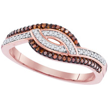 10kt Rose Gold Womens Round Red Color Enhanced Diamond Band Ring 1/5 Cttw - £253.10 GBP