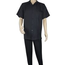 Men 2pc Walking Leisure Suit Short Sleeves By DREAMS 256-001 Black image 2