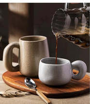 Japanese Style Stoneware Coffee Cup Big Ear Handle 300ML - £45.82 GBP