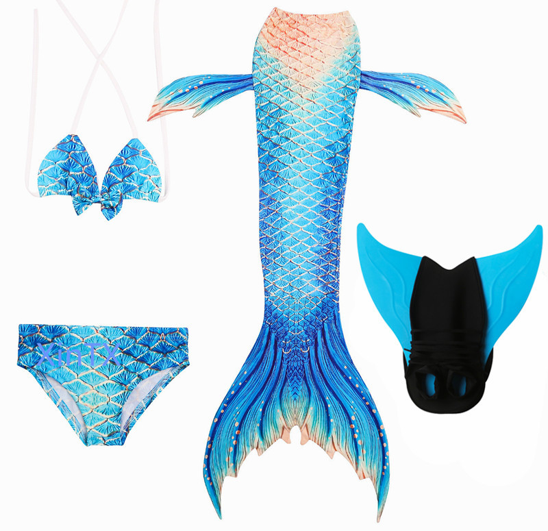 HOT!Kids Mermaid Tail With Monofin Fancy Girl Swimsuit Bikini Costume Beach Wear