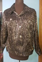 Ruby Rd Womens Size 10 Semi Sheer Butron Up Black Leopard Animal Shirt Jacket - £15.89 GBP