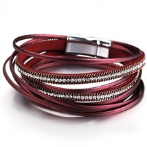 Multilayer Leather Bracelets for Women Femme 6 Colors Magnet Clasp Crystal Bohem - $17.79