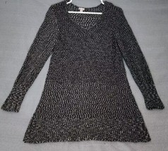 J Jill Womens V-Neck Pullover Sweater M Black White Cotton Rayon Blend S... - $18.76