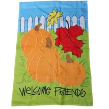 Welcome Friends Embroidered Flag Double Sided Autumn Halloween Pumpkin 2... - £9.85 GBP