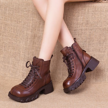 Genuine Leather Shoes Women Boots Autumn Winter Fashion Ankle Boots Warm Soft Ou - £104.55 GBP