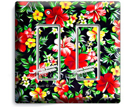 Beautiful Hawaiian Hibiscus red flowers pattern print double GFI light switch wa - £9.48 GBP