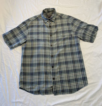 Woolrich Short Sleeve Plaid Button Up Shirt Blue Gray Cotton Mens Medium... - $14.52