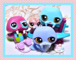 Authentic Littlest Pet Shop LPS MOD Heart Eyes Walrus G7 #17 #33 Mini Baby Lot - £26.85 GBP