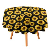 Black Sunflowers Tablecloth Round Kitchen Dining for Table Cover Decor Home - £12.78 GBP+