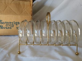 Sovereign House Brand Crystal Glass 8 Coaster Serving Set in rack w Original Box - $69.99