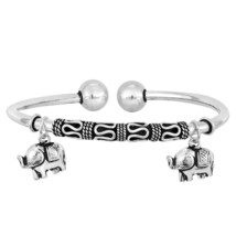 Balinese Interlace Duo Elephant Dangle Sterling Silver Cuff Bracelet - £45.56 GBP