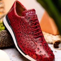 Hand painted genuine Snake and calfskin Sneaker Shoes Scanno Antique Red image 12