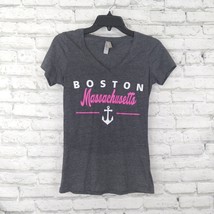 Boston Massachusetts T Shirt Womens Small Gray Pink Anchor Next Level Apparel - £11.85 GBP