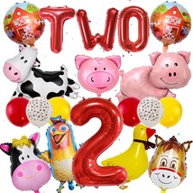 Farm Birthday Party Supplies 2 Year Old Farm Balloons Set Includes Round Balloon - £11.95 GBP