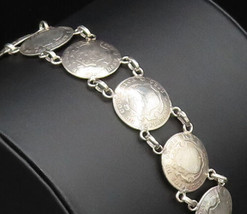 925 Sterling Silver - Vintage Costa Rica Crest Coin Chain Bracelet - BT9706 - £106.36 GBP