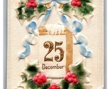 Merry Christmas Holly Calendar High Relief Embossed Airbrushed UNP Postc... - £6.27 GBP