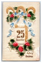 Merry Christmas Holly Calendar High Relief Embossed Airbrushed UNP Postcard W7 - £6.27 GBP