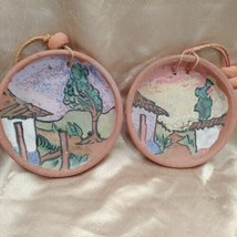 Pair Of Studio Pottery Wall Plates Rural Country House Landscape Made Cl... - £26.62 GBP