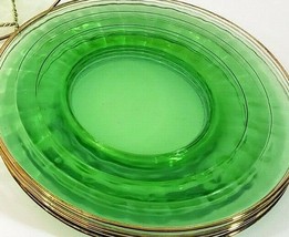 Anchor Hocking Plates Block Optic Green W/Gold Rims Depression 8&quot; Set of 6 - £34.71 GBP