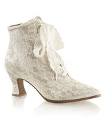 Champagne Satin Lace Overlay Old Fashioned Victorian Ankle Boots Bootie 10 - $39.57