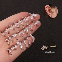 1PC Cross Heart Flower Crown Cz Ear Studs Helix Piercing Cartilage Earring Conch - £9.59 GBP