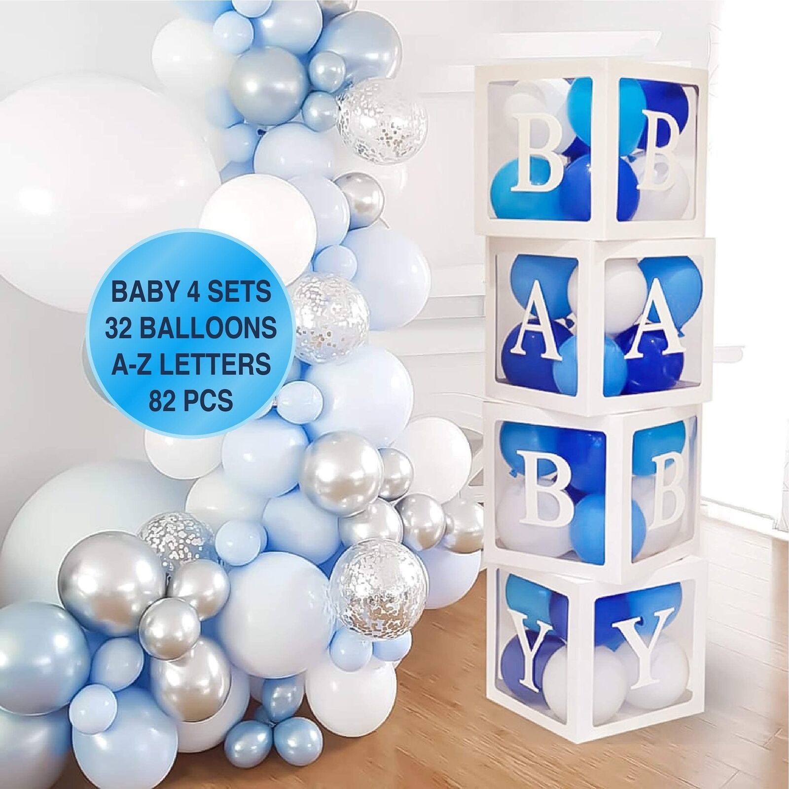 Primary image for 82Pcs Baby Shower Decorations For Boy Kit - Jumbo Transparent Baby Block Ball...