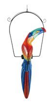 31 Inch Hand Painted Wooden Toucan Bird Hanging Statue Red / Blue - $39.54