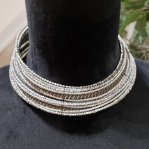 Women Fashion Multicolor Multistrand Silver Tone Beaded Circle Choker Necklace - £23.39 GBP