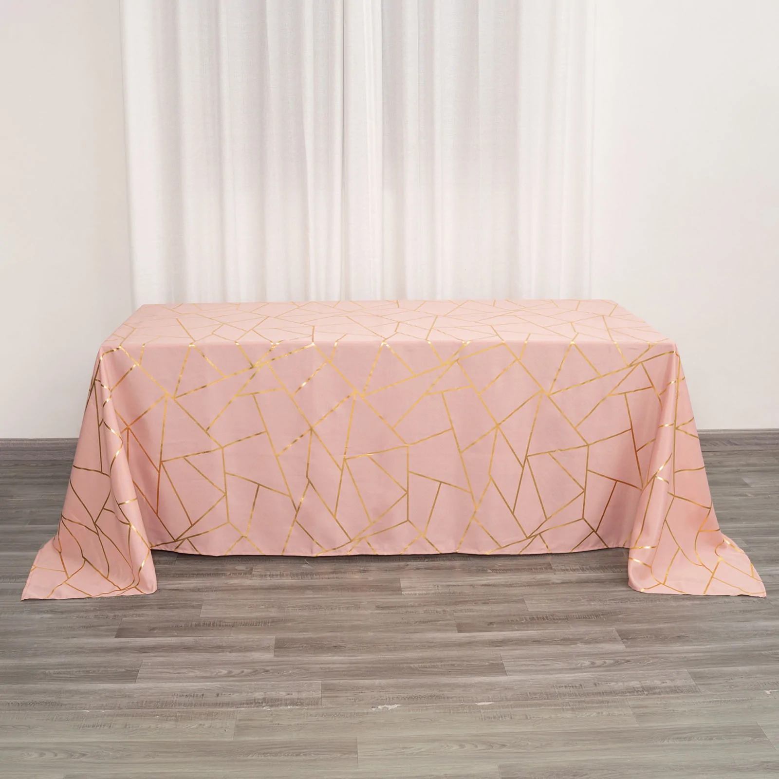 Dusty Rose - 90&quot;x132&quot; Rectangle Polyester Tablecloth Gold Foil Geometric - £39.87 GBP