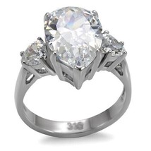 9Ct Pear &amp; Heart Cut CZ Three Stone Silver Plated Engagement Bridal Ring Sz 5-10 - £57.59 GBP