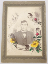 VTG 1920&#39;s Cabinet Photo Man w/ Floral Colorized Foreground -- 5.25&quot; x 7&quot; - £13.95 GBP