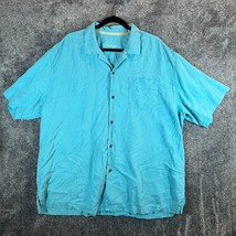 Tommy Bahama Hawaiian Shirt Mens XL Tall Blue Silk Vacation Stitched Flo... - $22.68
