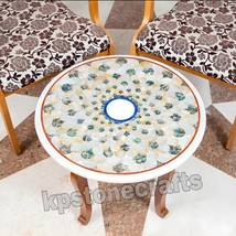 Handmade Round White Marble Inlay Tabletop 24&quot;x24&quot; – Lapis Lazuli, Mothe... - $950.73