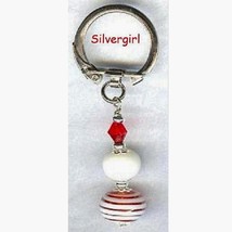 Key Rings With Pretty Lampwork Beads Red/White - £7.20 GBP