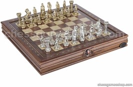 Luxury handmade chess set - Brass chessmen walnut mosaic chess board - GIFT iTEM - $246.51