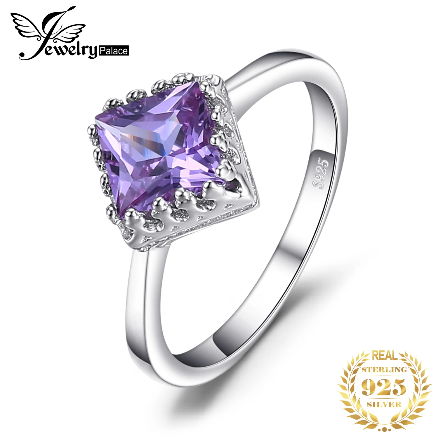 Square Purple Created Alexandrite Sapphires 925 Sterling Silver Rings for Women  - £17.08 GBP