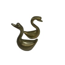 Vintage Lot of 2 Small Brass Swan Goose Figurines Set Paperweight Trinket Decor - £14.93 GBP
