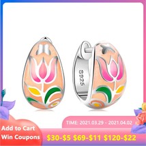 Ng silver handmade diy luxury pink flowers pattern colourful enamel fine earrings party thumb200
