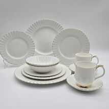 Royal Albert Val D’or  12-Pc Dinnerware Set Made England 1960's Gold Rim - $168.29