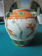Chinese Large Plater Vase Koi Fishes Decor 9 X 9&quot; Orange Color - £157.78 GBP