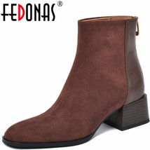 Kid Suede Leather Women Ankle Boots Autumn Winter Square Heels Mature Office Lad - £114.50 GBP